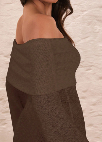 Коричневое кэжуал платье силуэтная, с открытыми плечами SHEIN однотонное