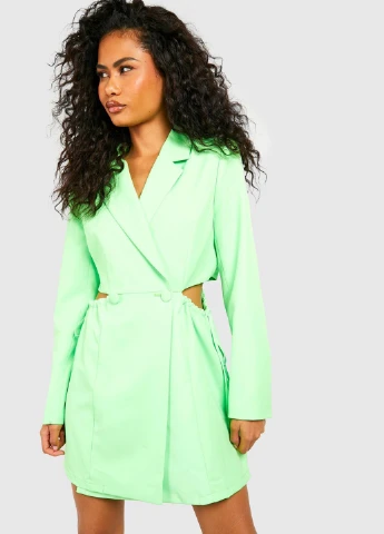Кислотно-зеленое кэжуал платье на запах Boohoo однотонное