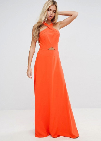 Оранжевое вечернее платье с открытой спиной Asos однотонное