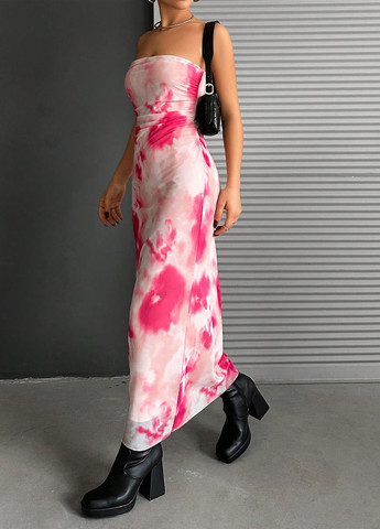 Рожева кежуал сукня бандо, з відкритими плечима, з відкритою спиною SHEIN тай-дай