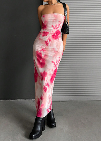 Рожева кежуал сукня бандо, з відкритими плечима, з відкритою спиною SHEIN тай-дай