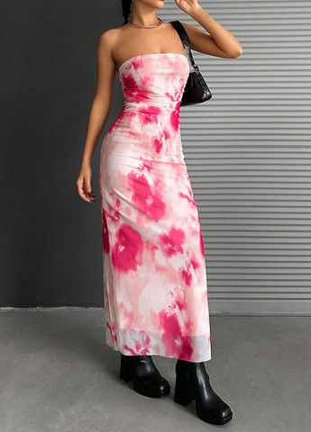 Рожева кежуал сукня бандо, з відкритими плечима, з відкритою спиною SHEIN тай-дай