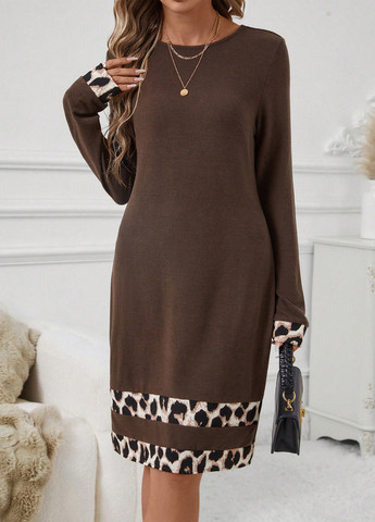 Коричнева кежуал сукня а-силует SHEIN леопардовий