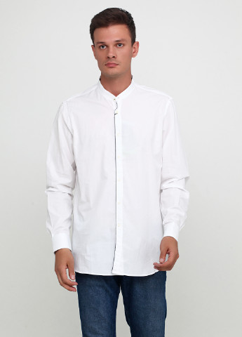 Белая кэжуал рубашка однотонная Zara с длинным рукавом
