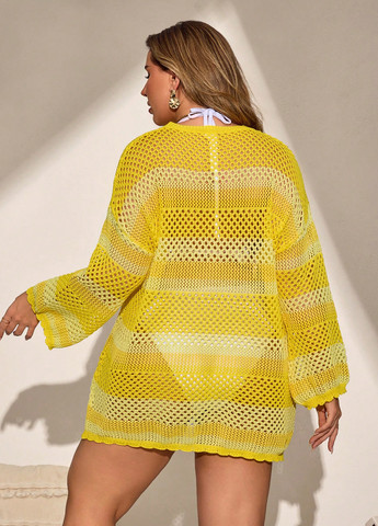 Желтое пляжное платье а-силуэт, платье-свитер SHEIN в полоску