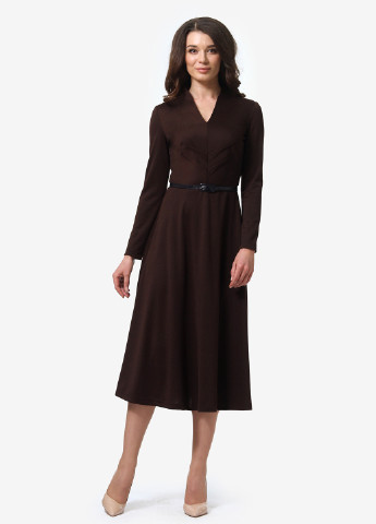 Темно-коричневое кэжуал платье клеш Lada Lucci однотонное