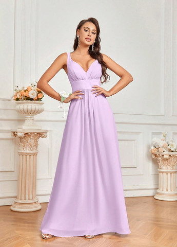 Светло-розовое вечернее платье в стиле ампир, с открытой спиной SHEIN однотонное