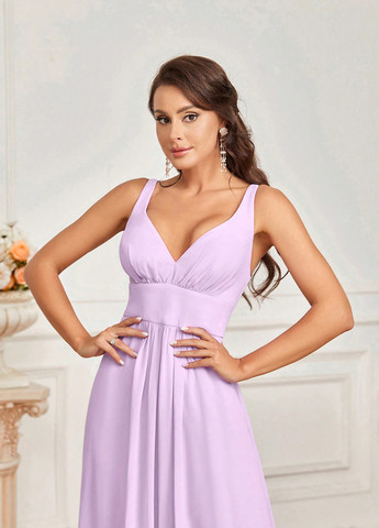 Светло-розовое вечернее платье в стиле ампир, с открытой спиной SHEIN однотонное