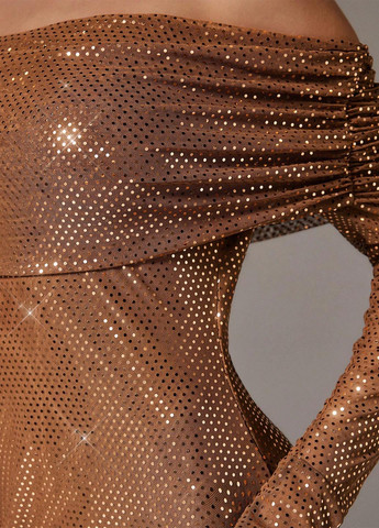 Темно-бежева вечірня сукня з відкритими плечима SHEIN однотонна