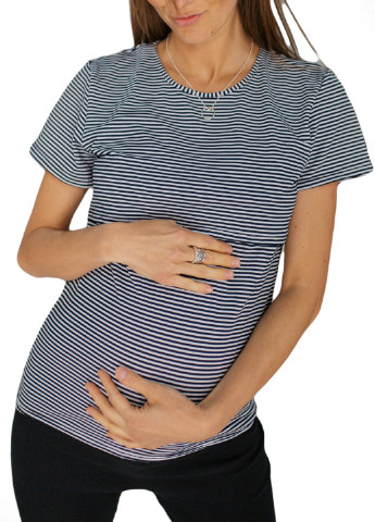 Черно-белая всесезон 8216 футболка для беременных с секретом для кормления узкая полоска черна-белая HN