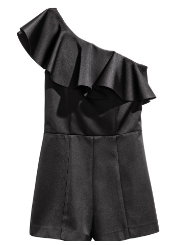 Комбинезон H&M комбинезон-шорты однотонный чёрный кэжуал полиэстер