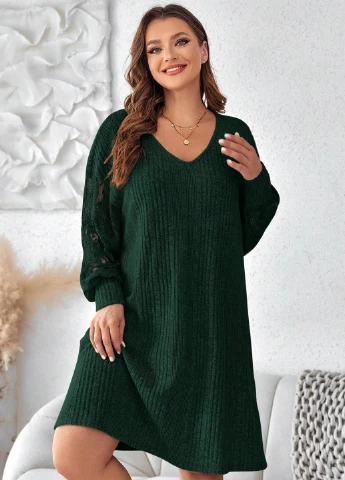 Темно-зеленое кэжуал платье а-силуэт SHEIN однотонное