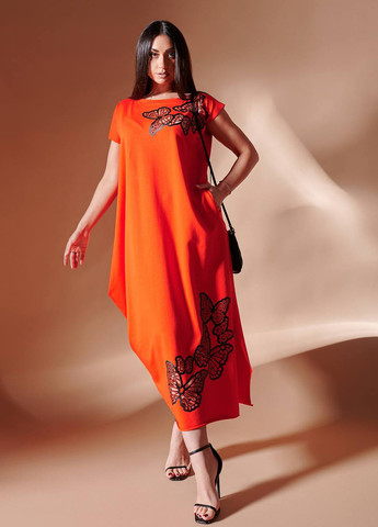 Оранжевое кэжуал платье а-силуэт LibeAmore однотонное