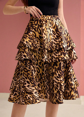 Коричневая кэжуал леопардовая юбка SHEIN