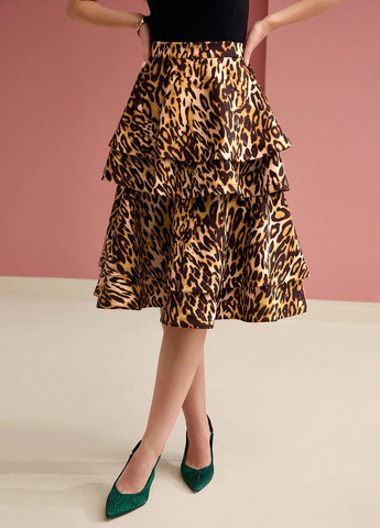 Коричневая кэжуал леопардовая юбка SHEIN