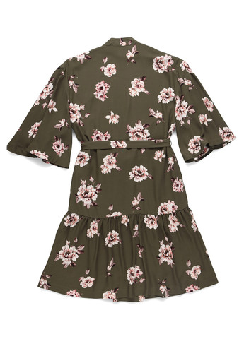 Оливкова (хакі) кежуал сукня кльош MINT&BERRY з квітковим принтом
