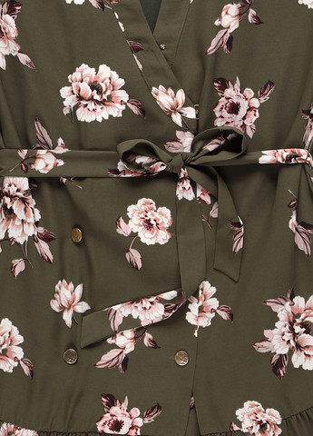 Оливкова (хакі) кежуал сукня кльош MINT&BERRY з квітковим принтом