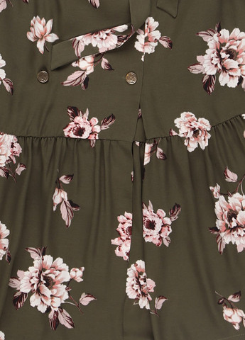 Оливкова (хакі) кежуал сукня кльош MINT&BERRY з квітковим принтом