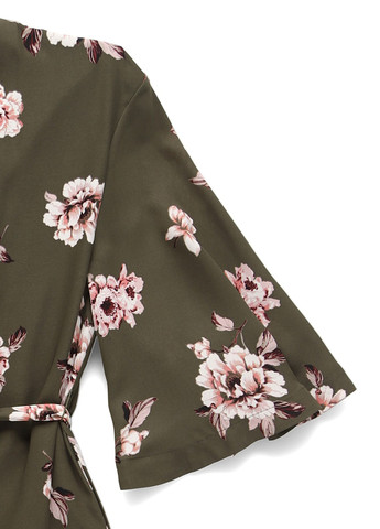 Оливкова (хакі) кежуал сукня кльош MINT&BERRY з квітковим принтом