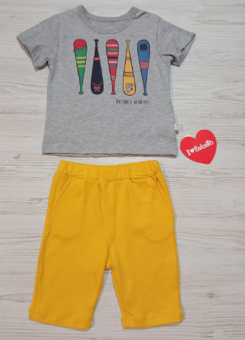 Желтый летний костюм для мальчика лето, футболка +шорты Bebetto