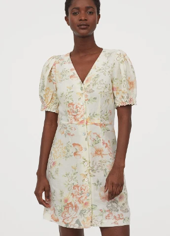 Молочное платье H&M с цветочным принтом