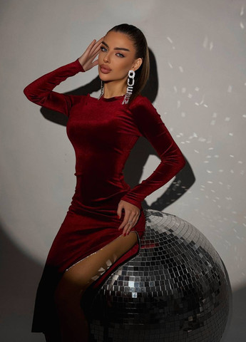 Бордовое вечернее платье силуэтная No Brand однотонное