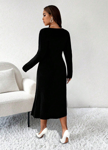Чорна святковий, вечірня, кежуал сукня кльош, а-силует, сукня светр SHEIN однотонна