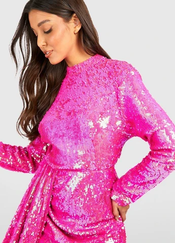 Фуксиновое (цвета Фуксия) праздничный, вечернее платье с открытой спиной Boohoo однотонное