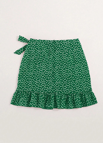 Зеленая кэжуал цветочной расцветки юбка SHEIN на запах