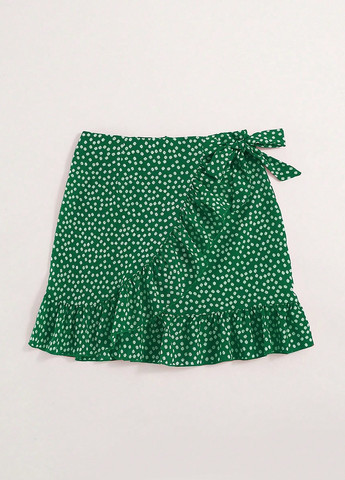 Зеленая кэжуал цветочной расцветки юбка SHEIN на запах