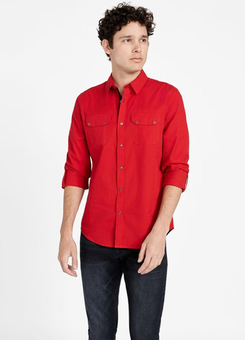 Красная кэжуал рубашка однотонная Guess