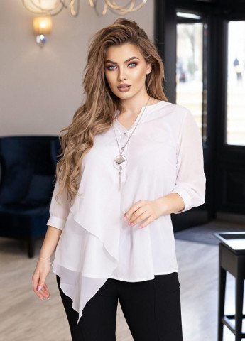 Белая женская блуза из софта и шифона белого цвета 358924 New Trend