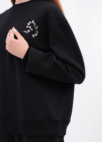 Чорний світшот EQUILIBRI однотонний камені, бісер (346898646)