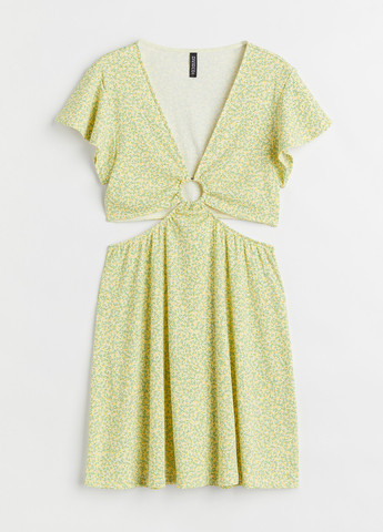 Салатовое кэжуал платье клеш H&M с цветочным принтом