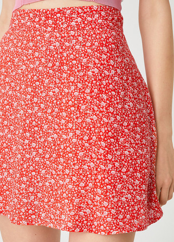 Красная кэжуал цветочной расцветки юбка KOTON а-силуэта (трапеция)