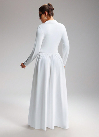 Білий кежуал сукня поло, кльош SHEIN однотонна