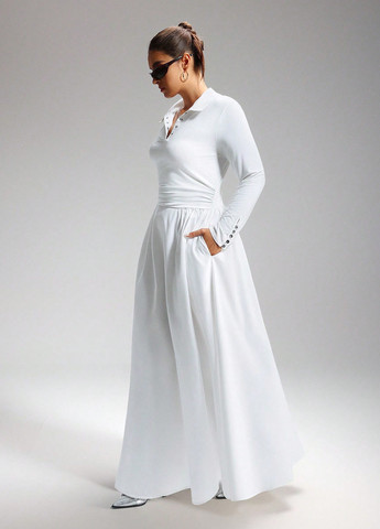 Білий кежуал сукня поло, кльош SHEIN однотонна