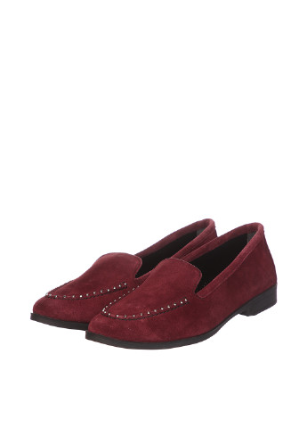 Бордовые женские кэжуал туфли с заклепками на низком каблуке - фото