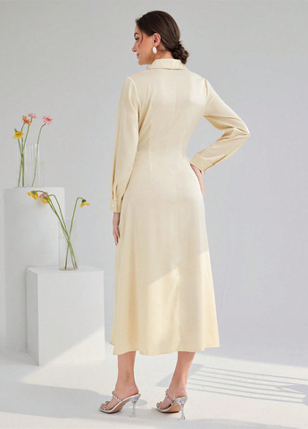 Кремова святковий, вечірня, ділова сукня сукня-сорочка, а-силует SHEIN однотонна