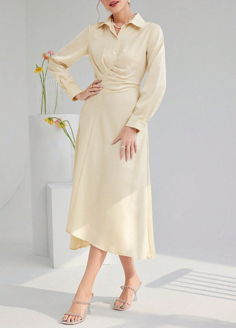 Кремова святковий, вечірня, ділова сукня сукня-сорочка, а-силует SHEIN однотонна