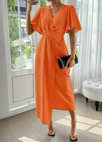 Помаранчева кежуал сукня на запах SHEIN однотонна