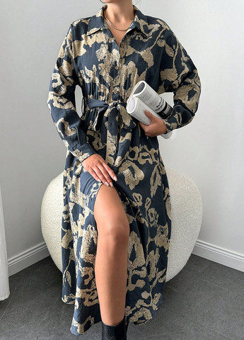 Темно-серое кэжуал платье рубашка SHEIN с абстрактным узором