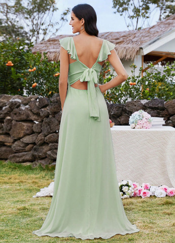 Мятное вечернее платье а-силуэт SHEIN однотонное