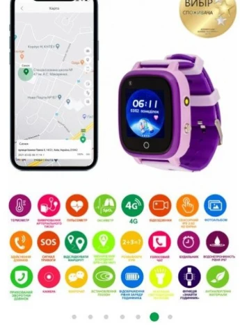 Детские смарт часы GO005 Splashproof 4G WIFI Thermometer Purple умные No Brand (253007281)