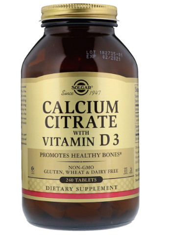 Цитрат Кальция + Витамин D3, Calcium Citrate with Vitamin D3,, 240 таблеток Solgar (228293111)