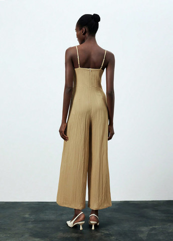 Комбинезон SHEIN комбинезон-брюки однотонный бежевый кэжуал полиэстер