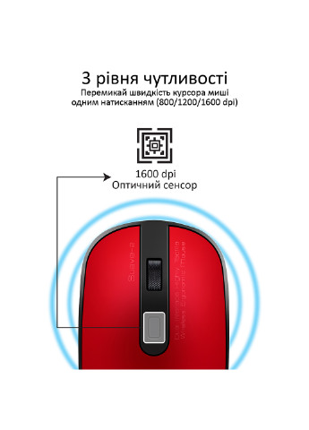 Миша Suave-2 Wireless Promate suave-2.red (202842095)