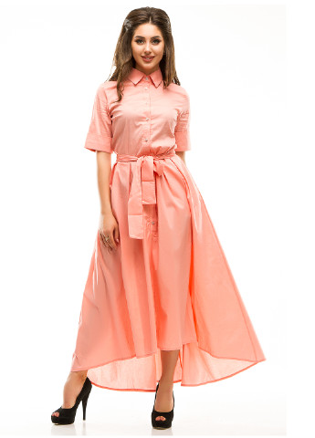 Персиковое кэжуал платье Lady Style однотонное
