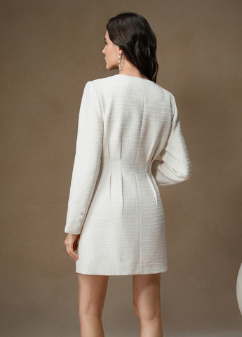 Білий святковий, ділова сукня футляр, сукня-жакет SHEIN однотонна