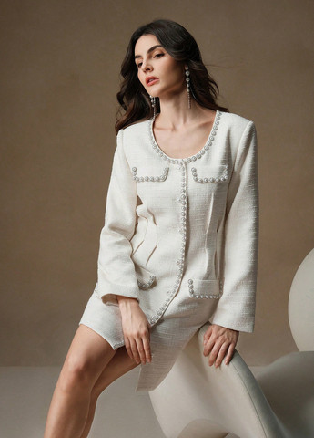 Білий святковий, ділова сукня футляр, сукня-жакет SHEIN однотонна